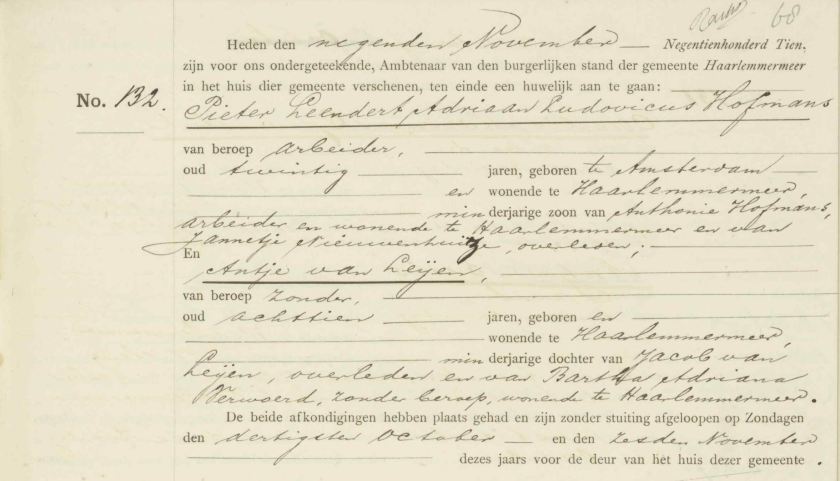 1910.11.09 Huwelijk Hofmans-Van Leije-An