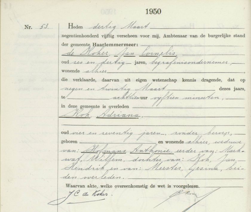 1950.03.29 Overlijden Adriana Kok-A