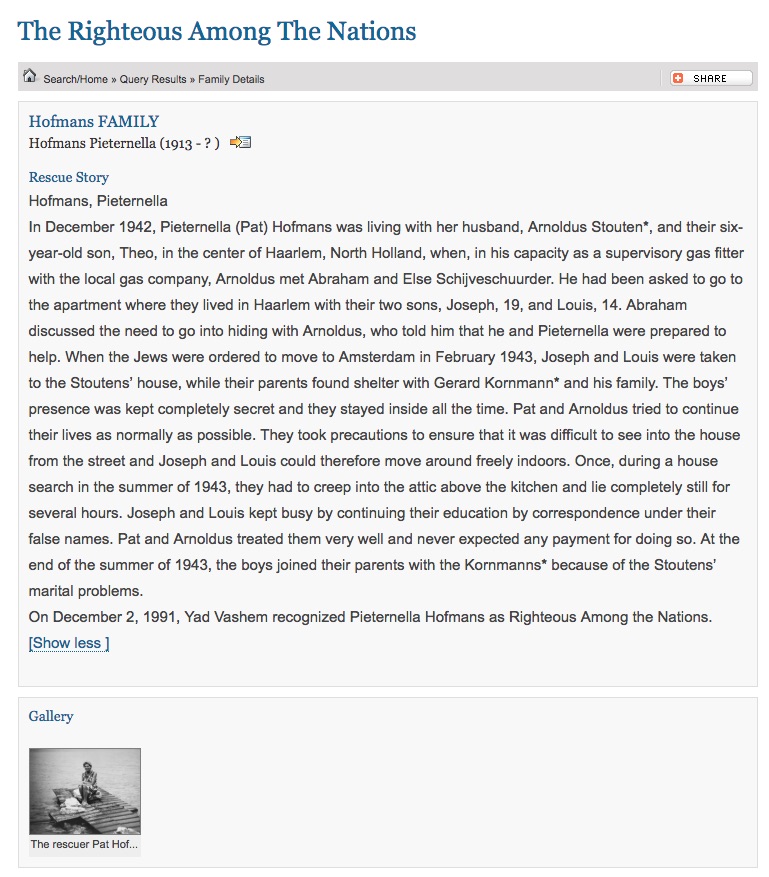 Pieternella Hofmans Yad Veshem