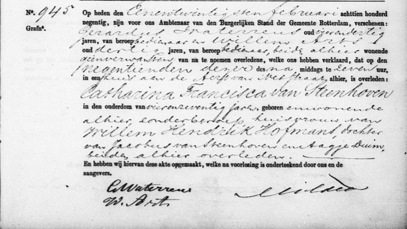 1890.02.19 Overlijden Catharina Francisca van Steenhoven