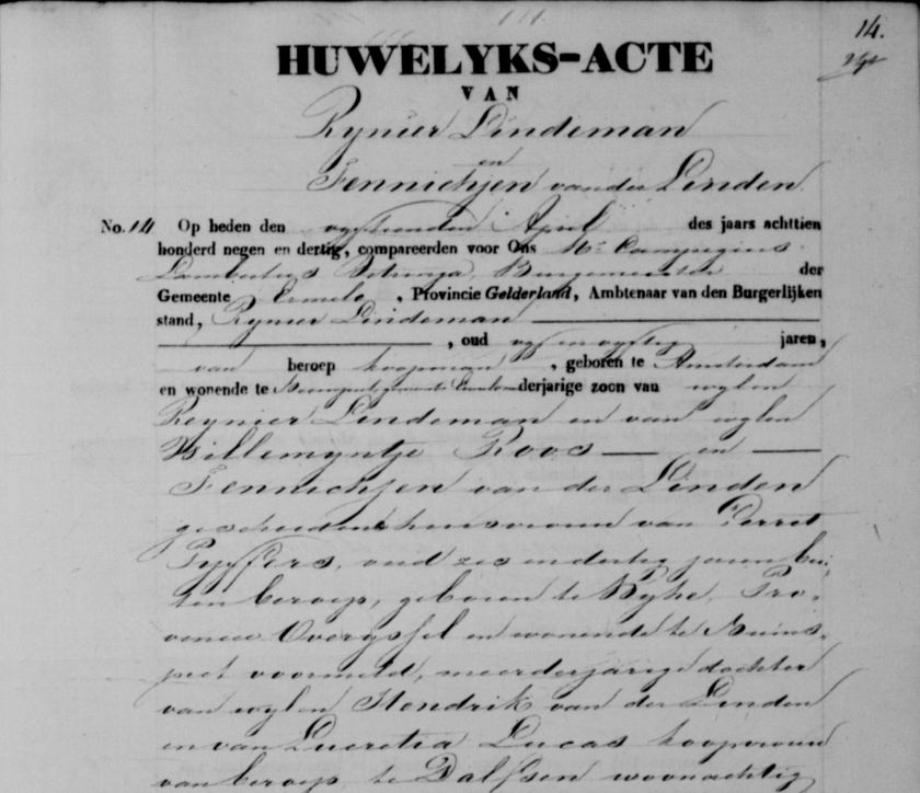 1839.04.15 BS Ermelo Huwelijk met Fennichjen vd Linden (1) – B