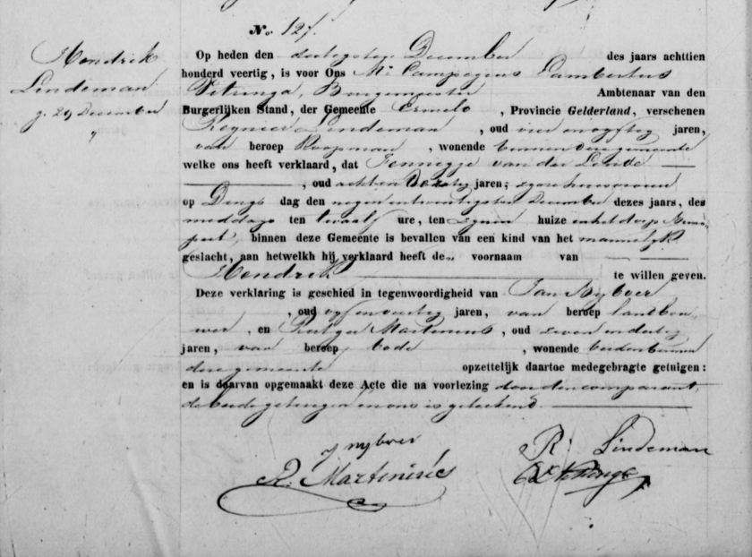 1840.12.29 BS Nunspeet Geboorte Hendrik Lindeman – A