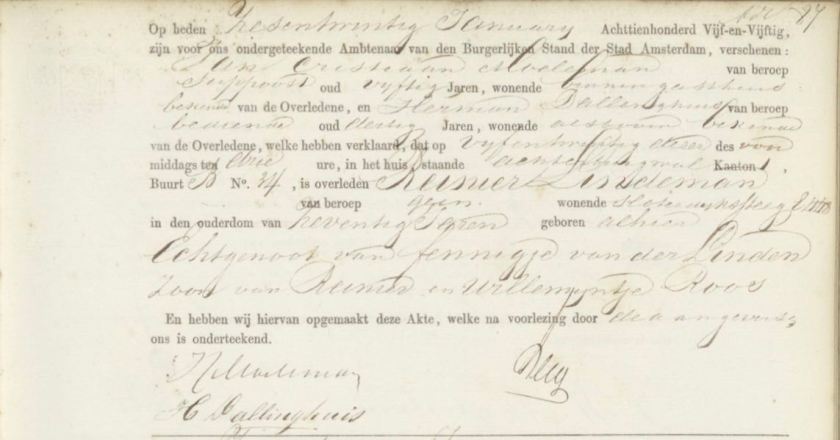 1855.01.26 BS Asd Overlijden Reinier Lindeman – A