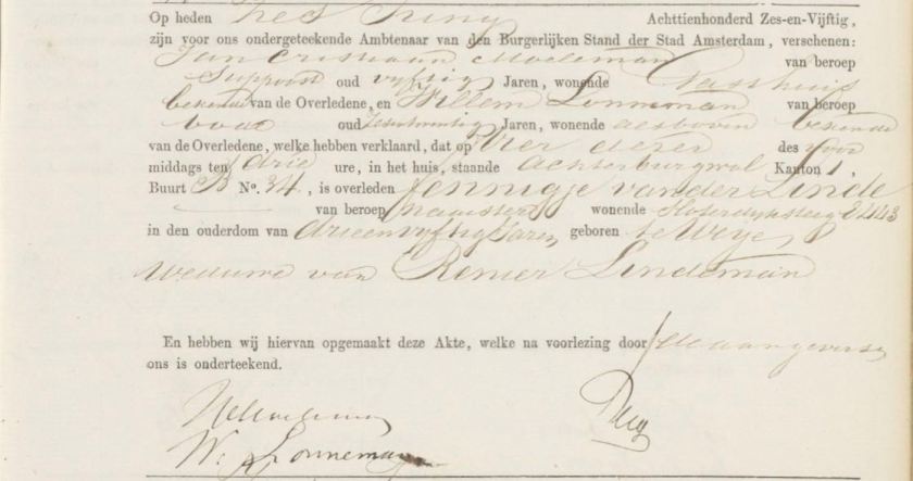 1856.06.04 BS Asd Overlijden Fennigje van der Linde – A