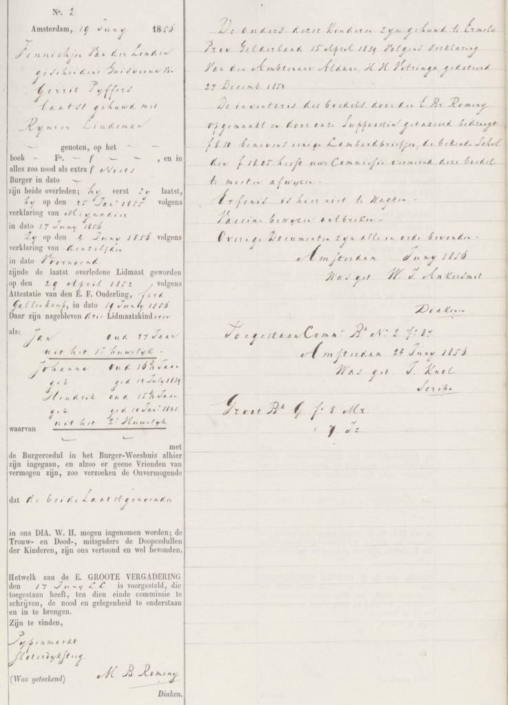 1856.06.19 Asd Aanvraag Diaconie Weeshuis – A